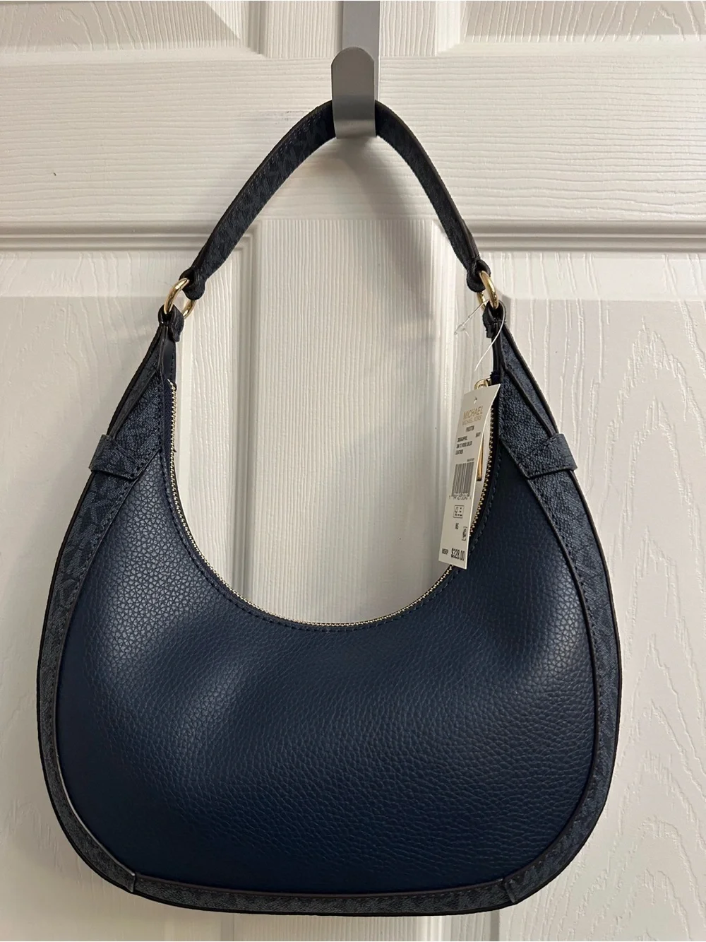 Michael Kors Navy Pebbled Leather Hobo with Gold-Tone Accents
